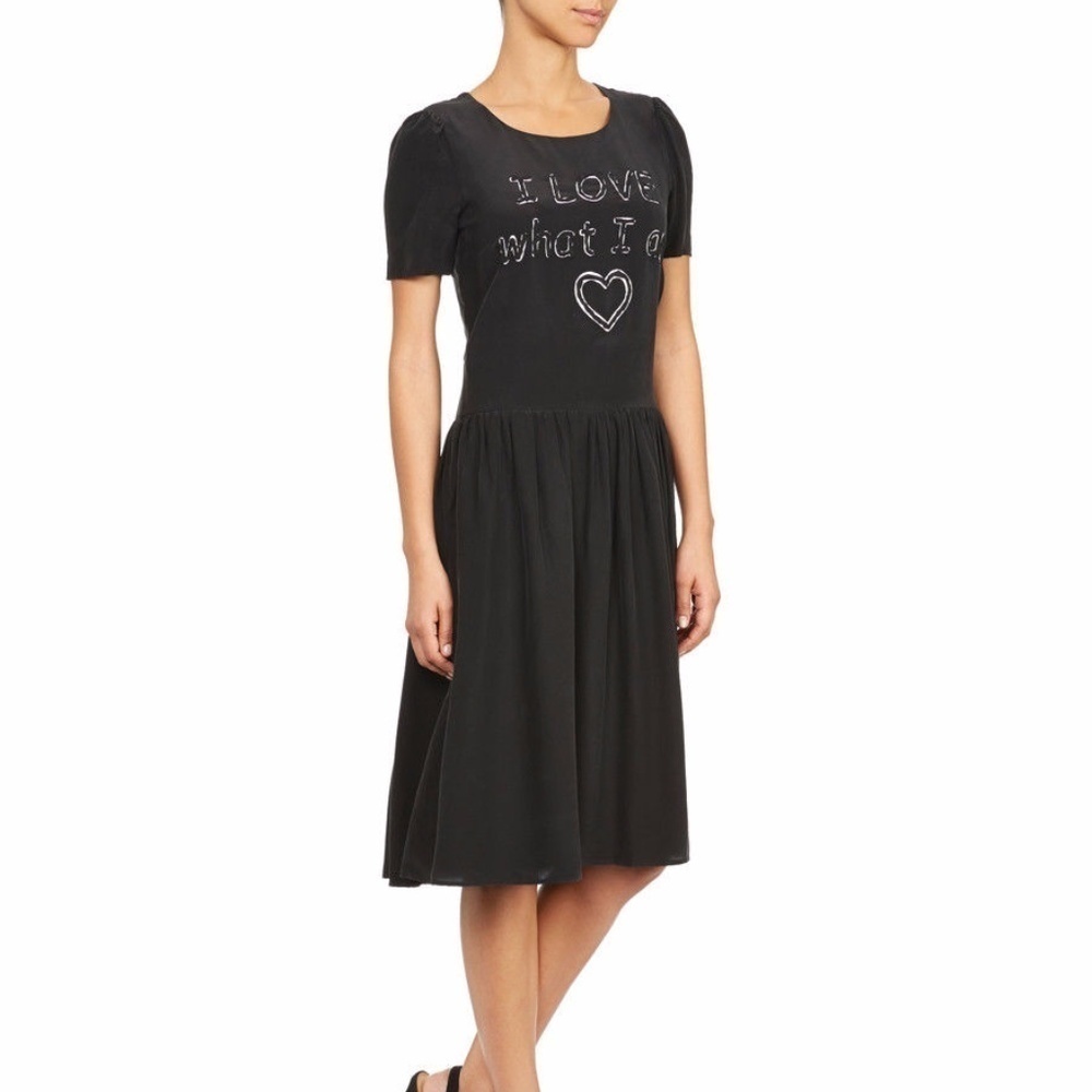 Love Moschino Silk Blend Black Slogan Dress